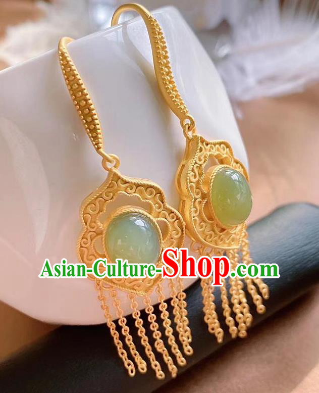 China Traditional Cheongsam Jade Ear Accessories National Golden Tassel Earrings China Traditional Cheongsam Jade Ear Accessories National Golden Tassel Earrings