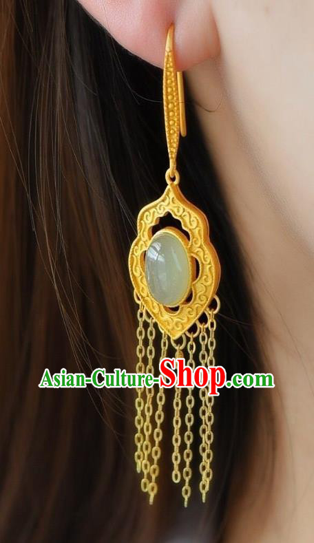China Traditional Cheongsam Jade Ear Accessories National Golden Tassel Earrings China Traditional Cheongsam Jade Ear Accessories National Golden Tassel Earrings