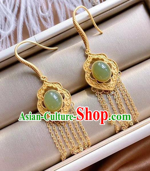 China Traditional Cheongsam Jade Ear Accessories National Golden Tassel Earrings China Traditional Cheongsam Jade Ear Accessories National Golden Tassel Earrings