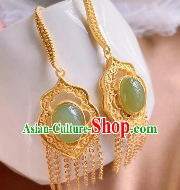 China Traditional Cheongsam Jade Ear Accessories National Golden Tassel Earrings China Traditional Cheongsam Jade Ear Accessories National Golden Tassel Earrings