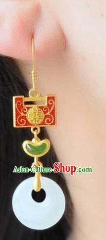 China Traditional Cheongsam Enamel Red Lock Ear Accessories National Wedding Jade Earrings China Traditional Cheongsam Enamel Red Lock Ear Accessories National Wedding Jade Earrings
