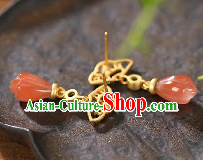 China Traditional Cheongsam Green Crystal Ear Accessories National Wedding Red Agate Mangnolia Earrings China Traditional Cheongsam Green Crystal Ear Accessories National Wedding Red Agate Mangnolia Earrings