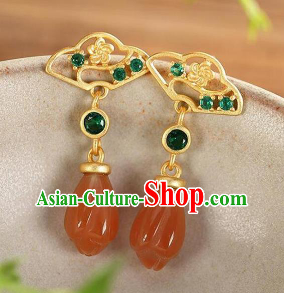 China Traditional Cheongsam Green Crystal Ear Accessories National Wedding Red Agate Mangnolia Earrings China Traditional Cheongsam Green Crystal Ear Accessories National Wedding Red Agate Mangnolia Earrings