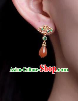 China Traditional Cheongsam Green Crystal Ear Accessories National Wedding Red Agate Mangnolia Earrings China Traditional Cheongsam Green Crystal Ear Accessories National Wedding Red Agate Mangnolia Earrings