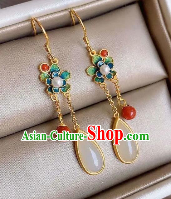 China Traditional Cheongsam Blueing Ear Accessories National Wedding Agate Tassel Earrings China Traditional Cheongsam Blueing Ear Accessories National Wedding Agate Tassel Earrings