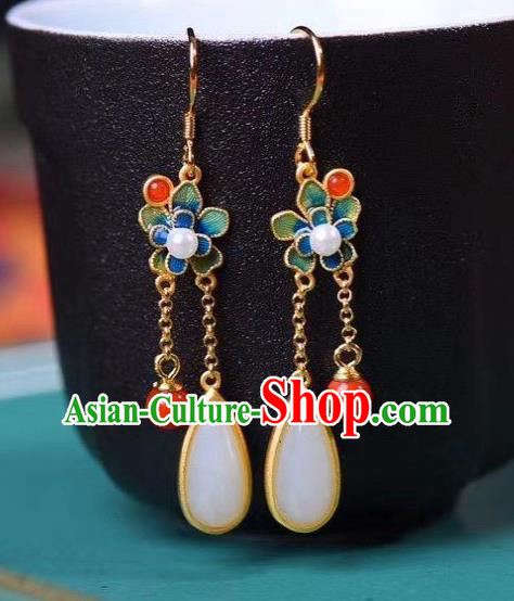 China Traditional Cheongsam Blueing Ear Accessories National Wedding Agate Tassel Earrings China Traditional Cheongsam Blueing Ear Accessories National Wedding Agate Tassel Earrings