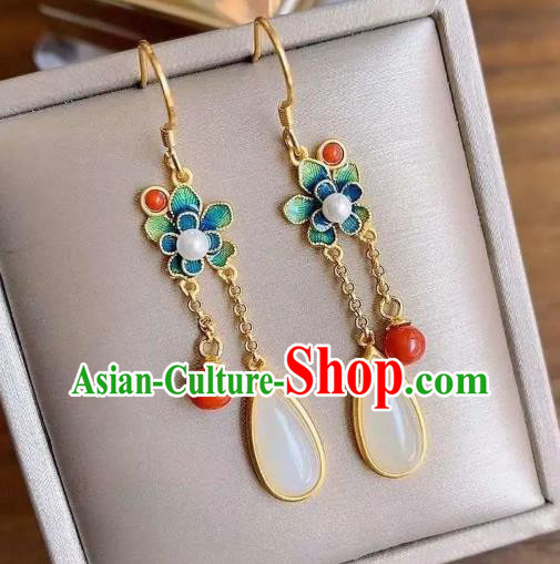 China Traditional Cheongsam Blueing Ear Accessories National Wedding Agate Tassel Earrings China Traditional Cheongsam Blueing Ear Accessories National Wedding Agate Tassel Earrings