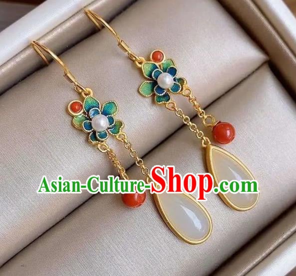China Traditional Cheongsam Blueing Ear Accessories National Wedding Agate Tassel Earrings China Traditional Cheongsam Blueing Ear Accessories National Wedding Agate Tassel Earrings