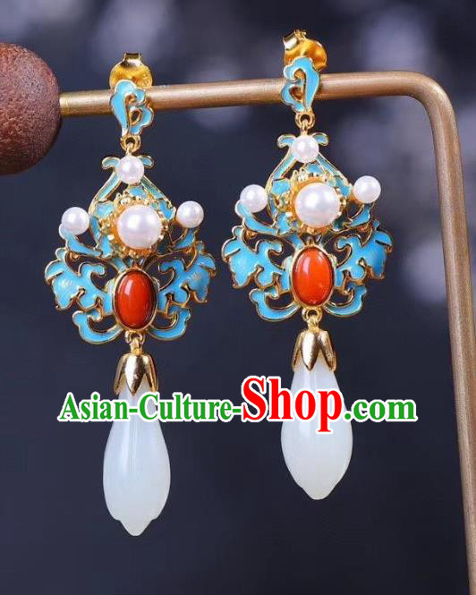 China Traditional Cheongsam Agate Ear Accessories National Wedding Jade Mangnolia Earrings China Traditional Cheongsam Agate Ear Accessories National Wedding Jade Mangnolia Earrings