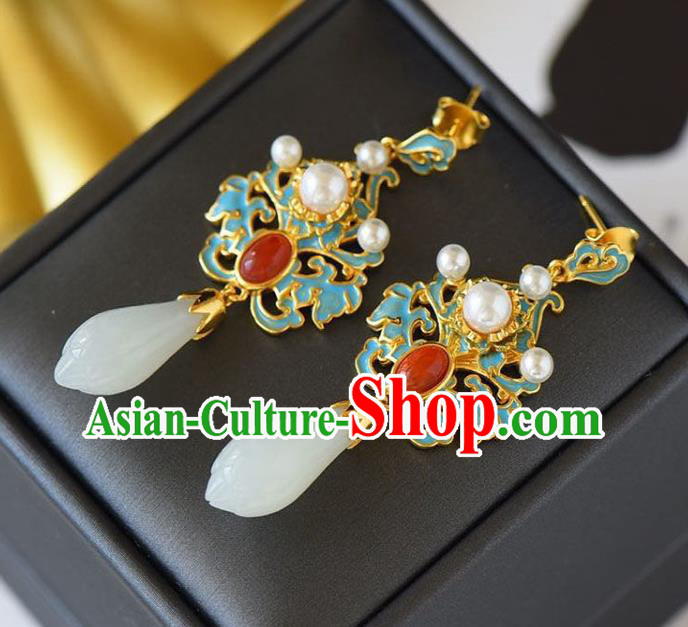 China Traditional Cheongsam Agate Ear Accessories National Wedding Jade Mangnolia Earrings China Traditional Cheongsam Agate Ear Accessories National Wedding Jade Mangnolia Earrings
