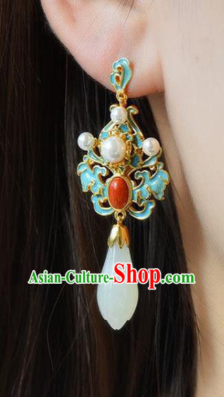 China Traditional Cheongsam Agate Ear Accessories National Wedding Jade Mangnolia Earrings China Traditional Cheongsam Agate Ear Accessories National Wedding Jade Mangnolia Earrings