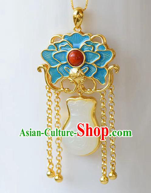China Handmade Jade Lucky Bag Necklace Jewelry Accessories Traditional Blueing Peony Pendant China Handmade Jade Lucky Bag Necklace Jewelry Accessories Traditional Blueing Peony Pendant