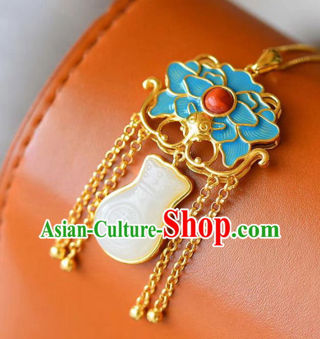 China Handmade Jade Lucky Bag Necklace Jewelry Accessories Traditional Blueing Peony Pendant China Handmade Jade Lucky Bag Necklace Jewelry Accessories Traditional Blueing Peony Pendant