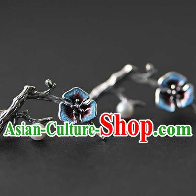 China National Silver Earrings Traditional Cheongsam Cloisonne Plum Ear Accessories