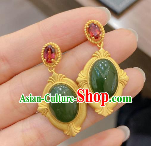 China Traditional Cheongsam Green Jade Ear Accessories National Garnet Earrings China Traditional Cheongsam Green Jade Ear Accessories National Garnet Earrings