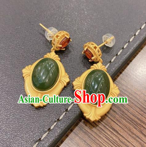 China Traditional Cheongsam Green Jade Ear Accessories National Garnet Earrings China Traditional Cheongsam Green Jade Ear Accessories National Garnet Earrings