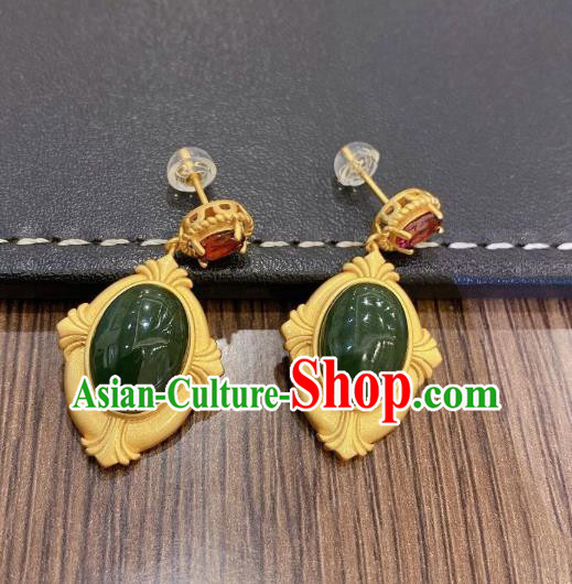China Traditional Cheongsam Green Jade Ear Accessories National Garnet Earrings China Traditional Cheongsam Green Jade Ear Accessories National Garnet Earrings