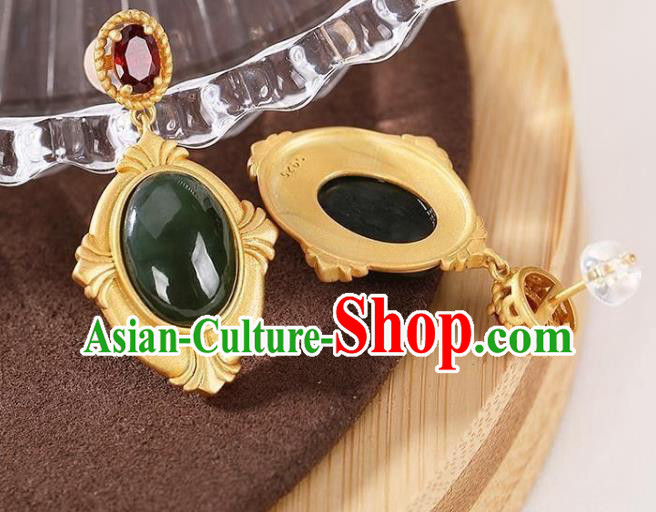 China Traditional Cheongsam Green Jade Ear Accessories National Garnet Earrings China Traditional Cheongsam Green Jade Ear Accessories National Garnet Earrings