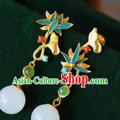 China Traditional Cheongsam Ear Accessories National Enamel Lotus Earrings