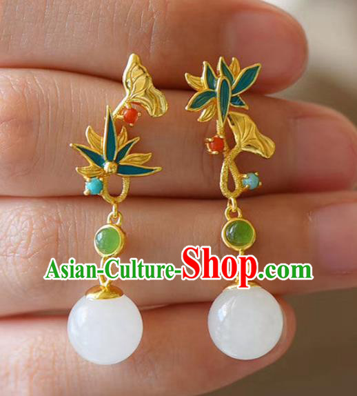 China Traditional Cheongsam Ear Accessories National Enamel Lotus Earrings