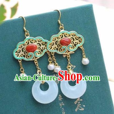 China Traditional Cheongsam White Jade Ear Accessories National Enamel Agate Earrings