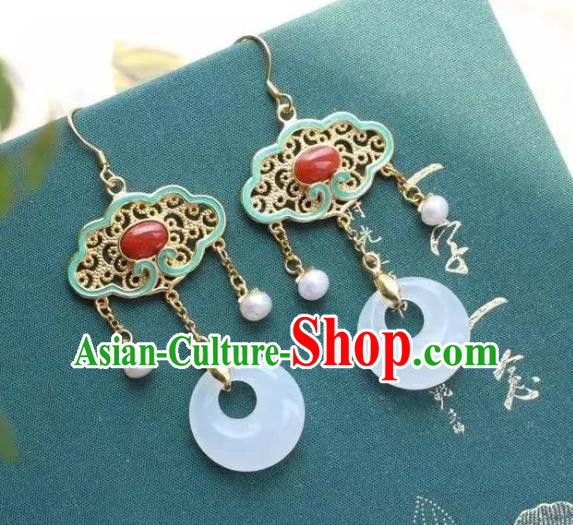 China Traditional Cheongsam White Jade Ear Accessories National Enamel Agate Earrings China Traditional Cheongsam White Jade Ear Accessories National Enamel Agate Earrings