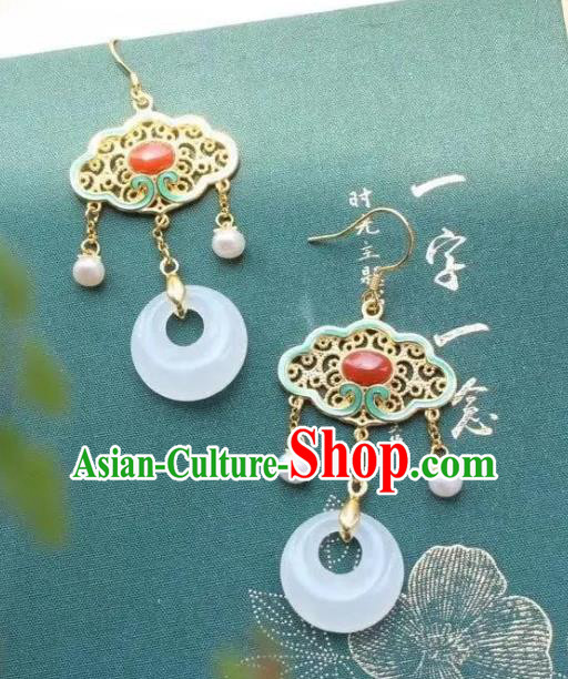 China Traditional Cheongsam White Jade Ear Accessories National Enamel Agate Earrings China Traditional Cheongsam White Jade Ear Accessories National Enamel Agate Earrings