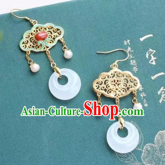 China Traditional Cheongsam White Jade Ear Accessories National Enamel Agate Earrings China Traditional Cheongsam White Jade Ear Accessories National Enamel Agate Earrings