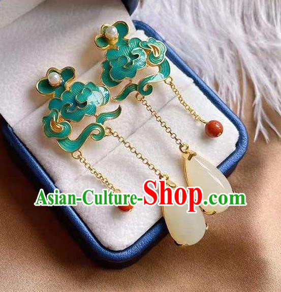 China Traditional Cheongsam Jade Tassel Ear Accessories National Enamel Cloud Earrings China Traditional Cheongsam Jade Tassel Ear Accessories National Enamel Cloud Earrings