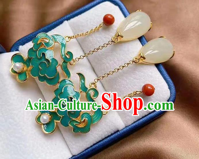 China Traditional Cheongsam Jade Tassel Ear Accessories National Enamel Cloud Earrings China Traditional Cheongsam Jade Tassel Ear Accessories National Enamel Cloud Earrings