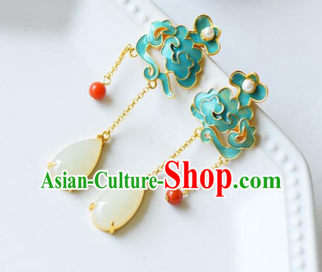 China Traditional Cheongsam Jade Tassel Ear Accessories National Enamel Cloud Earrings China Traditional Cheongsam Jade Tassel Ear Accessories National Enamel Cloud Earrings