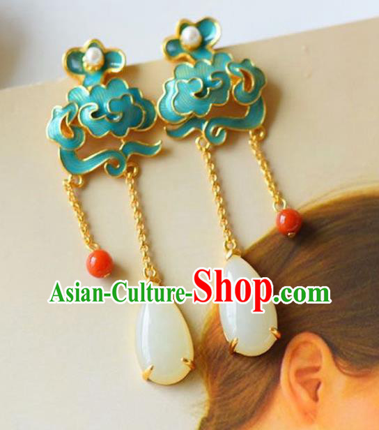China Traditional Cheongsam Jade Tassel Ear Accessories National Enamel Cloud Earrings China Traditional Cheongsam Jade Tassel Ear Accessories National Enamel Cloud Earrings
