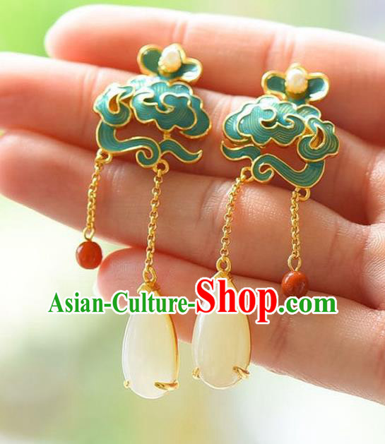 China Traditional Cheongsam Jade Tassel Ear Accessories National Enamel Cloud Earrings China Traditional Cheongsam Jade Tassel Ear Accessories National Enamel Cloud Earrings