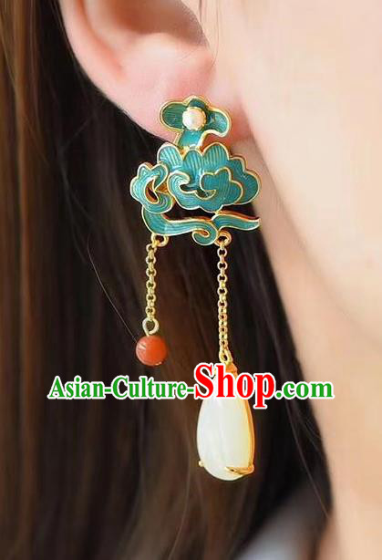 China Traditional Cheongsam Jade Tassel Ear Accessories National Enamel Cloud Earrings China Traditional Cheongsam Jade Tassel Ear Accessories National Enamel Cloud Earrings