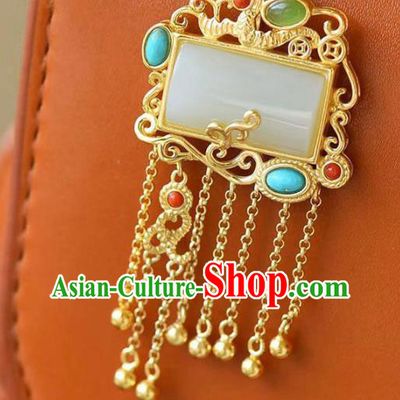 China Handmade Golden Tassel Necklace Jewelry Accessories Traditional Jade Pendant