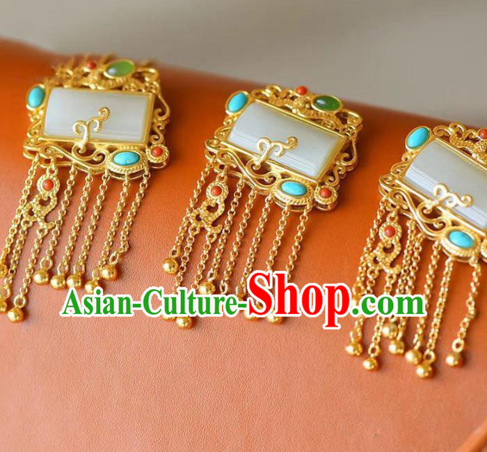 China Handmade Golden Tassel Necklace Jewelry Accessories Traditional Jade Pendant China Handmade Golden Tassel Necklace Jewelry Accessories Traditional Jade Pendant