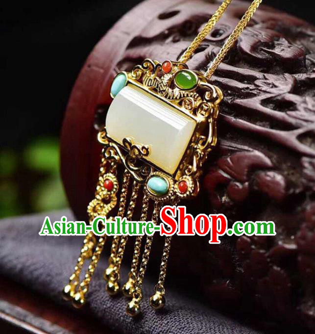 China Handmade Golden Tassel Necklace Jewelry Accessories Traditional Jade Pendant China Handmade Golden Tassel Necklace Jewelry Accessories Traditional Jade Pendant