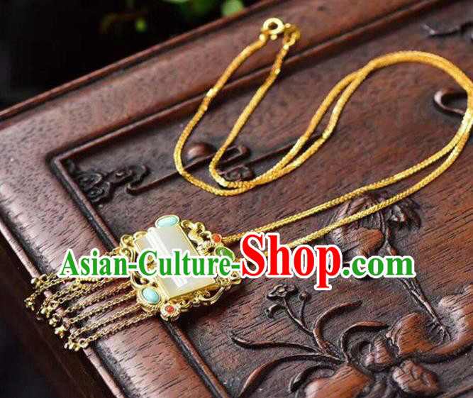 China Handmade Golden Tassel Necklace Jewelry Accessories Traditional Jade Pendant China Handmade Golden Tassel Necklace Jewelry Accessories Traditional Jade Pendant