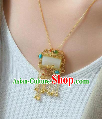 China Handmade Golden Tassel Necklace Jewelry Accessories Traditional Jade Pendant China Handmade Golden Tassel Necklace Jewelry Accessories Traditional Jade Pendant