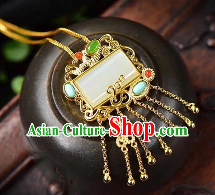 China Handmade Golden Tassel Necklace Jewelry Accessories Traditional Jade Pendant China Handmade Golden Tassel Necklace Jewelry Accessories Traditional Jade Pendant