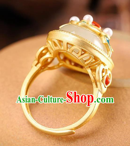 Chinese Handmade Jade Ring Jewelry Accessories Classical Qing Dynasty Golden Circlet Chinese Handmade Jade Ring Jewelry Accessories Classical Qing Dynasty Golden Circlet
