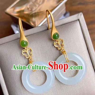 China Traditional Cheongsam White Jade Ear Accessories National Silver Earrings