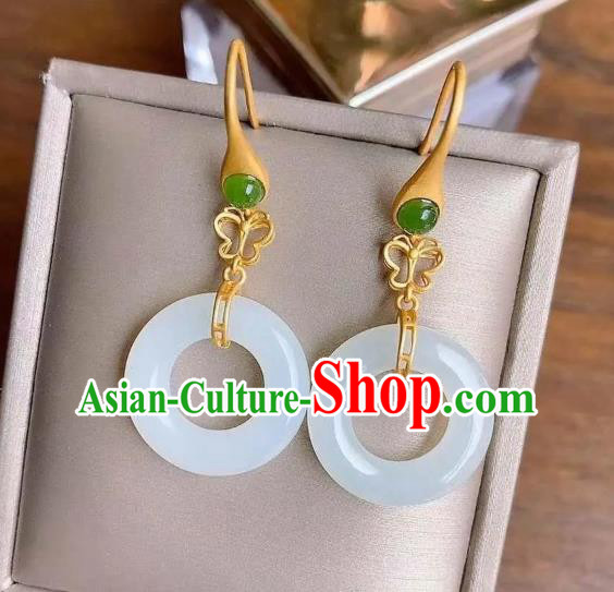 China Traditional Cheongsam White Jade Ear Accessories National Silver Earrings China Traditional Cheongsam White Jade Ear Accessories National Silver Earrings