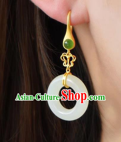 China Traditional Cheongsam White Jade Ear Accessories National Silver Earrings China Traditional Cheongsam White Jade Ear Accessories National Silver Earrings