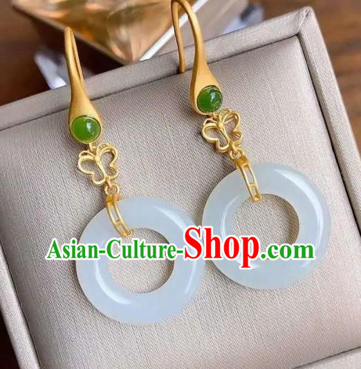 China Traditional Cheongsam White Jade Ear Accessories National Silver Earrings China Traditional Cheongsam White Jade Ear Accessories National Silver Earrings