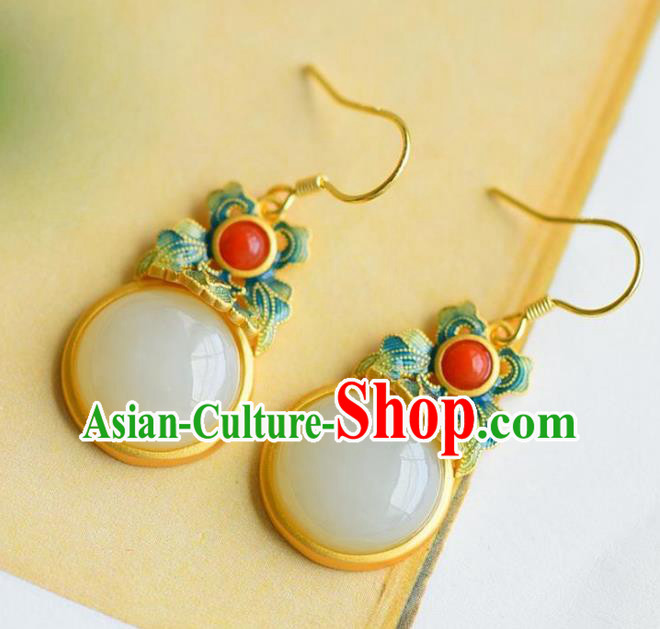 China Traditional Cheongsam Enamel Ear Accessories National White Jade Earrings China Traditional Cheongsam Enamel Ear Accessories National White Jade Earrings
