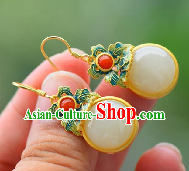 China Traditional Cheongsam Enamel Ear Accessories National White Jade Earrings China Traditional Cheongsam Enamel Ear Accessories National White Jade Earrings
