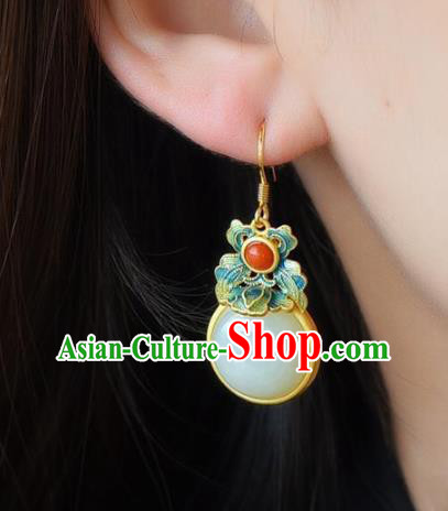 China Traditional Cheongsam Enamel Ear Accessories National White Jade Earrings China Traditional Cheongsam Enamel Ear Accessories National White Jade Earrings