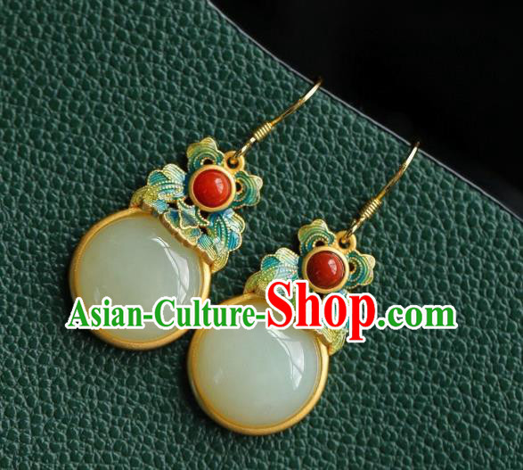 China Traditional Cheongsam Enamel Ear Accessories National White Jade Earrings China Traditional Cheongsam Enamel Ear Accessories National White Jade Earrings