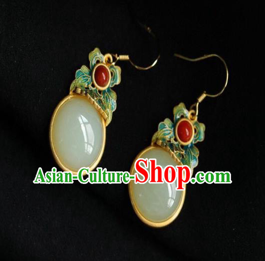 China Traditional Cheongsam Enamel Ear Accessories National White Jade Earrings China Traditional Cheongsam Enamel Ear Accessories National White Jade Earrings